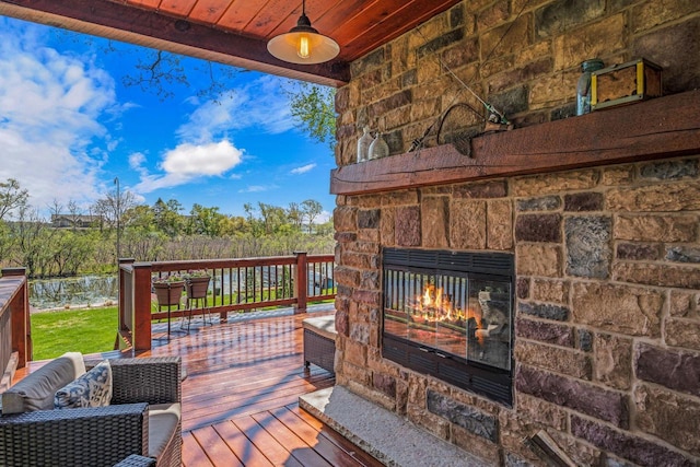 3024 Nagawicka Ave, Delafield, WI 53018 - deck featuring an outdoor stone fireplace