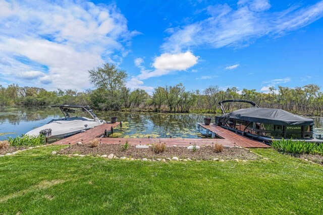 3024 Nagawicka Ave, Delafield, WI 53018 - dock featuring a water view and a yard
