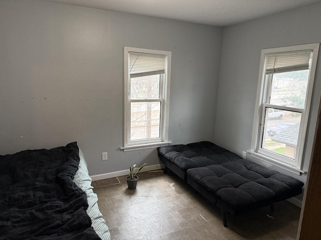 bedroom with baseboards and multiple windows