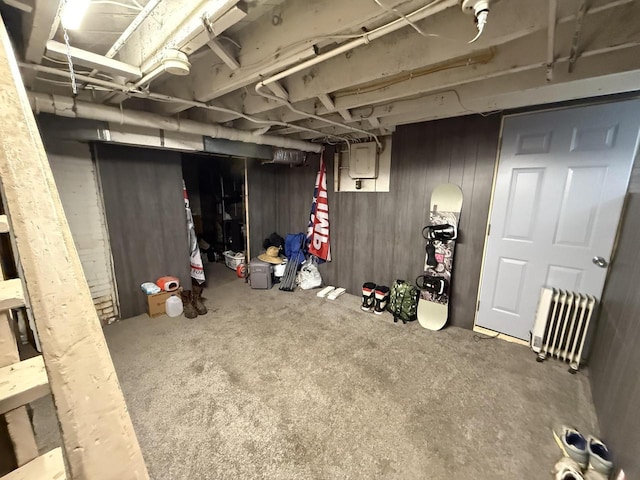unfinished basement with radiator