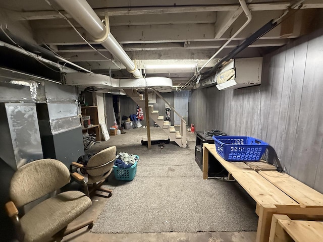 unfinished basement with stairway