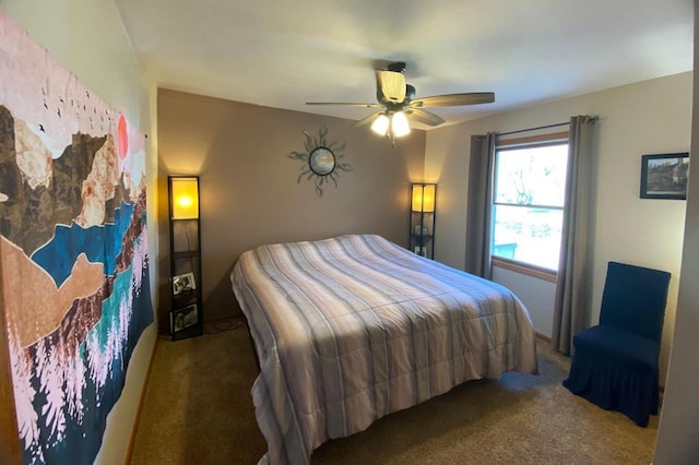 bedroom featuring carpet and a ceiling fan