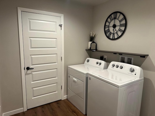 1817 Ridgewood Cir, Menomonie, WI 54751 - washroom featuring separate washer and dryer, dark wood-style floors, and baseboards