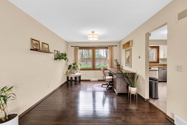 6643 Forest Park Dr, Deforest, WI 53532 - office space featuring baseboards, hardwood / wood-style flooring, and visible vents