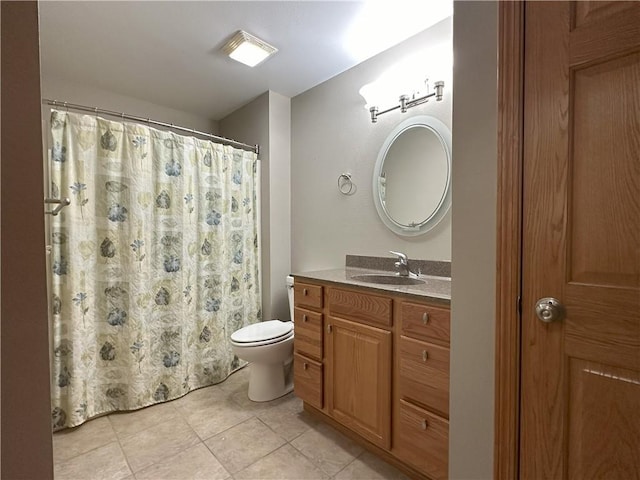 bathroom featuring toilet, tile patterned flooring, and vanity