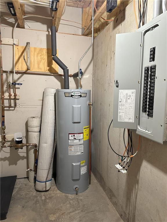 utilities with water heater and electric panel