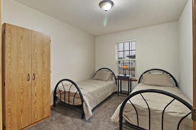 bedroom with carpet flooring and a textured ceiling