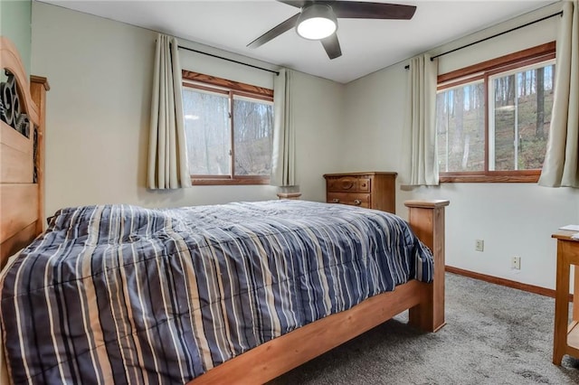 E5081 865th St, Boyceville, WI 54725 - bedroom with baseboards, multiple windows, ceiling fan, and carpet floors