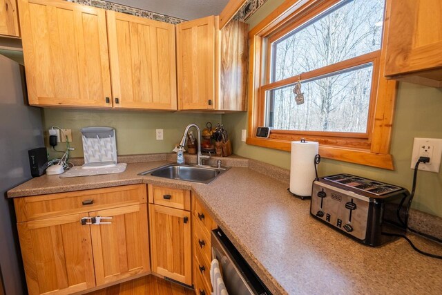 9327 Strong Rd, Argonne, WI 54511 - kitchen featuring stainless steel dishwasher, light countertops, a toaster, and a sink