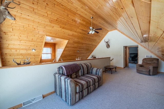 9327 Strong Rd, Argonne, WI 54511 - sitting room featuring wooden ceiling, carpet, and visible vents