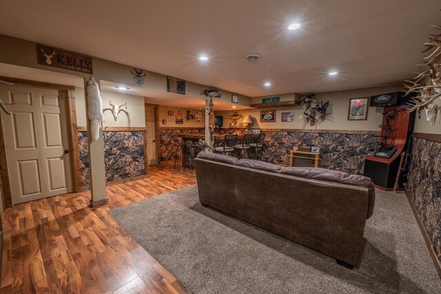 9327 Strong Rd, Argonne, WI 54511 - living area featuring recessed lighting, a wainscoted wall, and wood finished floors