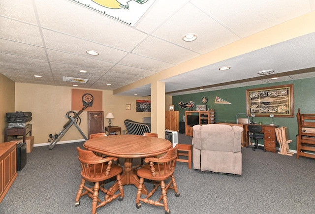 dining space with recessed lighting, visible vents, baseboards, and carpet floors