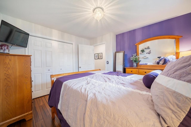 bedroom featuring wood-type flooring and a closet