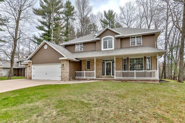 4109 Oak Ter, Weston, WI 54476 - traditional-style house with covered porch, roof with shingles, a garage, and brick siding