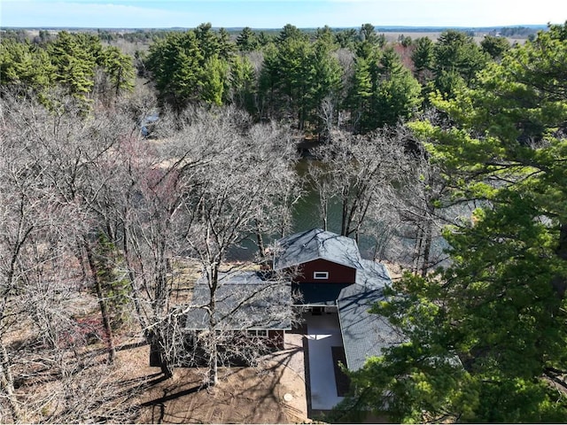 drone / aerial view featuring a view of trees