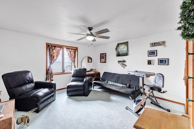 3280 County Rd S, Little Suamico, WI 54141 - living room featuring ceiling fan, carpet, and baseboards