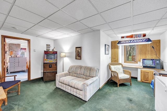 3280 County Rd S, Little Suamico, WI 54141 - carpeted living room with baseboards and a drop ceiling