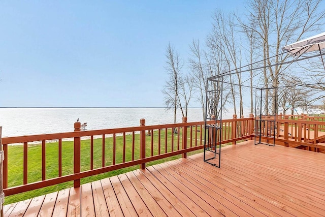 3280 County Rd S, Little Suamico, WI 54141 - deck featuring a water view and a lawn