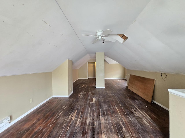 5535 N 40th St, Milwaukee, WI 53209 - additional living space with baseboards, ceiling fan, wood-type flooring, and vaulted ceiling