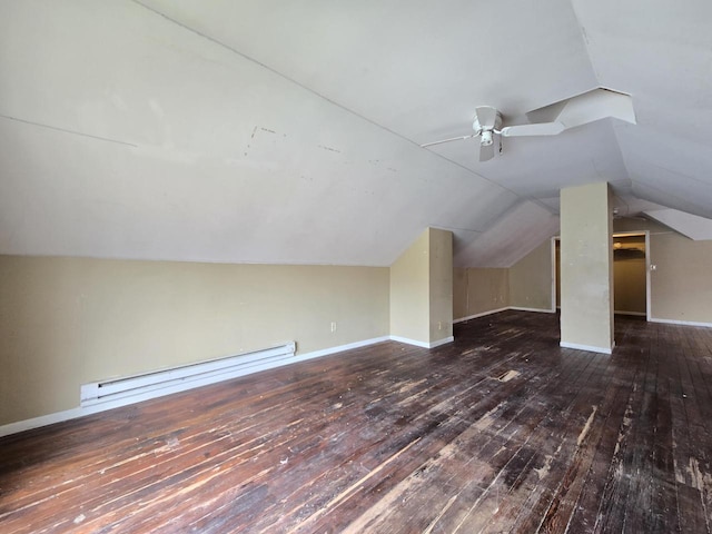 5535 N 40th St, Milwaukee, WI 53209 - additional living space featuring hardwood / wood-style flooring, a baseboard heating unit, vaulted ceiling, ceiling fan, and baseboards