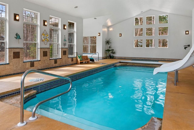 pool with a water slide