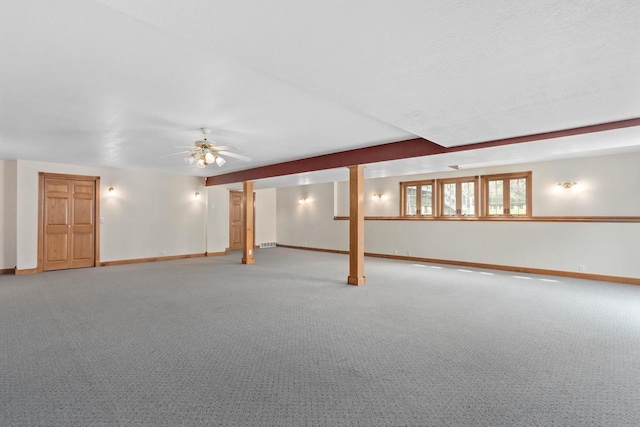 W11330 Rose Eld Rd, Ripon, WI 54971 - below grade area with baseboards, ceiling fan, and carpet