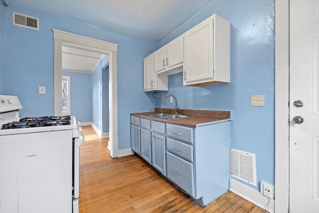3303 W Juneau Ave Unit 3311, Milwaukee, WI 53208 - kitchen featuring white gas range, light wood-style flooring, visible vents, and a sink