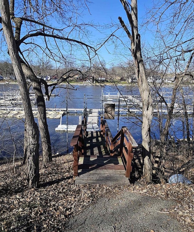 view of dock with a water view