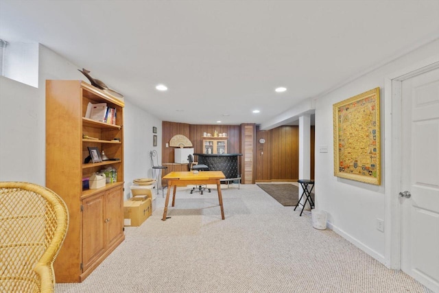 home office with carpet flooring, baseboards, and recessed lighting