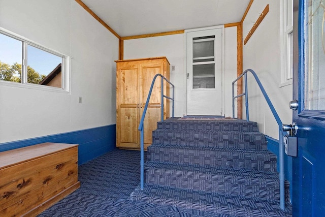 W444 Carlson Ln, Oconto Falls, WI 54154 - staircase featuring carpet flooring
