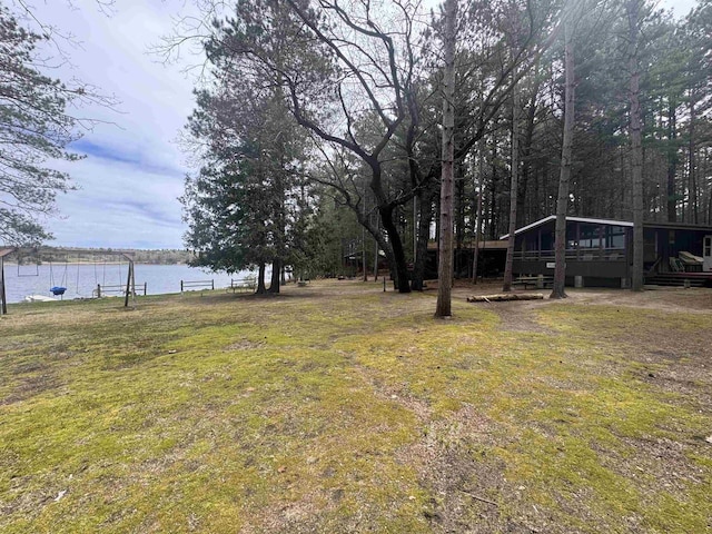 view of yard with a water view