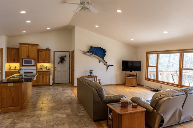 6258 Ninebark Rd, Abrams, WI 54153 - living area featuring ceiling fan, recessed lighting, and lofted ceiling