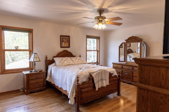 6258 Ninebark Rd, Abrams, WI 54153 - bedroom featuring light wood finished floors, a ceiling fan, and baseboards