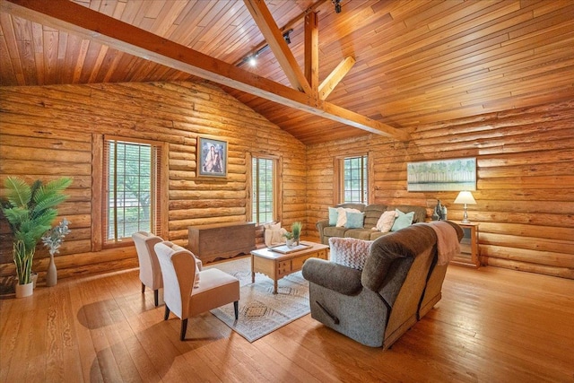 W2470 County Road B, Montello, WI 53949 - living area with wood ceiling, wood-type flooring, and rustic walls