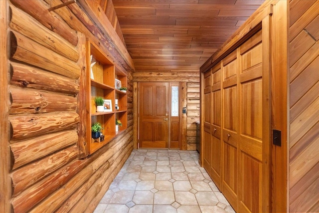 W2470 County Road B, Montello, WI 53949 - doorway to outside featuring rustic walls and wood ceiling