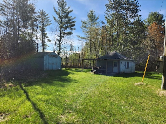 view of yard featuring an outbuilding and a storage unit