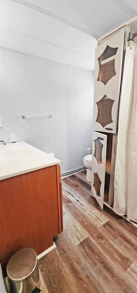N7120 Sullivan Ln, New Lisbon, WI 53950 - bathroom with vanity, wood finished floors, and toilet
