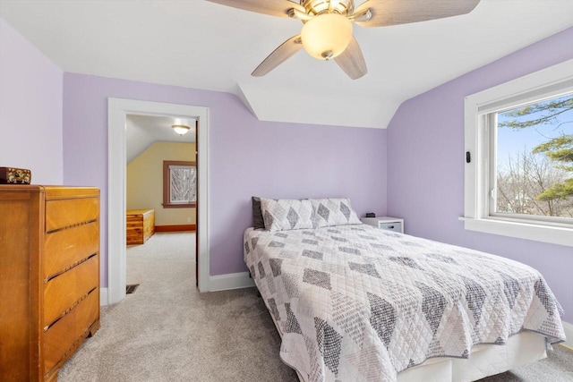 6309 12th St, Kenosha, WI 53144 - bedroom featuring vaulted ceiling, light colored carpet, baseboards, and ceiling fan