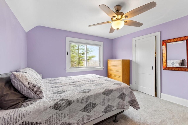 6309 12th St, Kenosha, WI 53144 - carpeted bedroom featuring baseboards, lofted ceiling, and ceiling fan