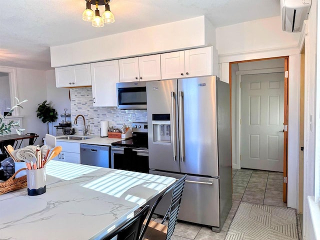 201 S Beaumont Rd, Prairie Du Chien, WI 53821 - kitchen featuring white cabinetry, appliances with stainless steel finishes, tasteful backsplash, and a sink