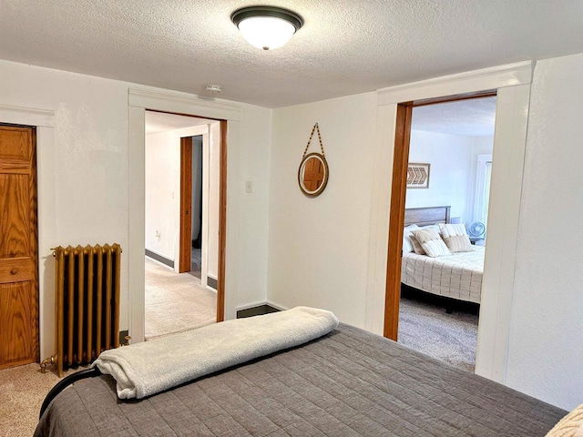 201 S Beaumont Rd, Prairie Du Chien, WI 53821 - carpeted bedroom with radiator and a textured ceiling