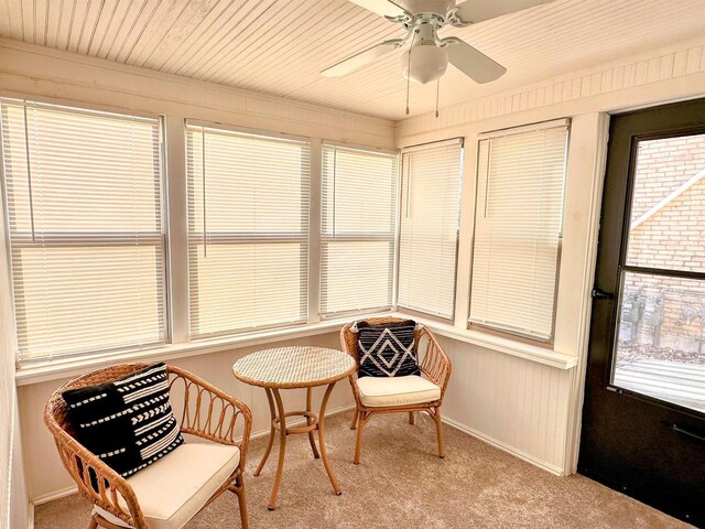 201 S Beaumont Rd, Prairie Du Chien, WI 53821 - living area with carpet, baseboards, and a ceiling fan