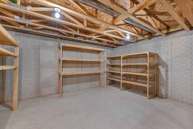 unfinished basement with brick wall