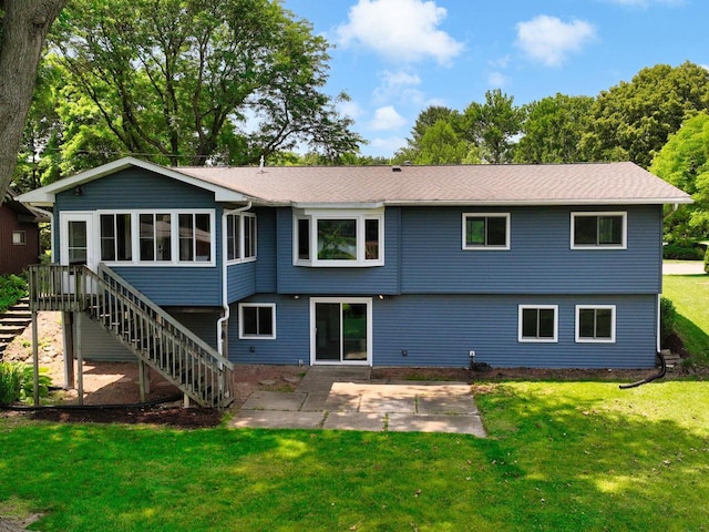 1511 Middleton St, Middleton, WI 53562 - rear view of house with stairway, a patio, and a lawn