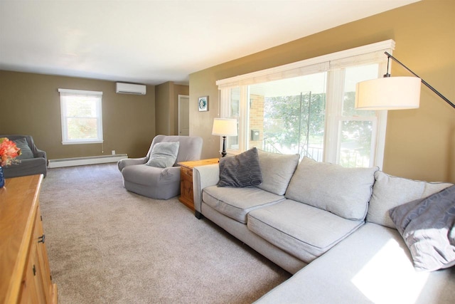 364 E 9th St, Fond Du Lac, WI 54935 - living room with a baseboard radiator, a wall mounted air conditioner, and carpet flooring