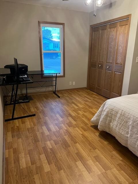 1075 Grant St, Fennimore, WI 53809 - bedroom featuring light wood-style floors, baseboards, ceiling fan, and a closet