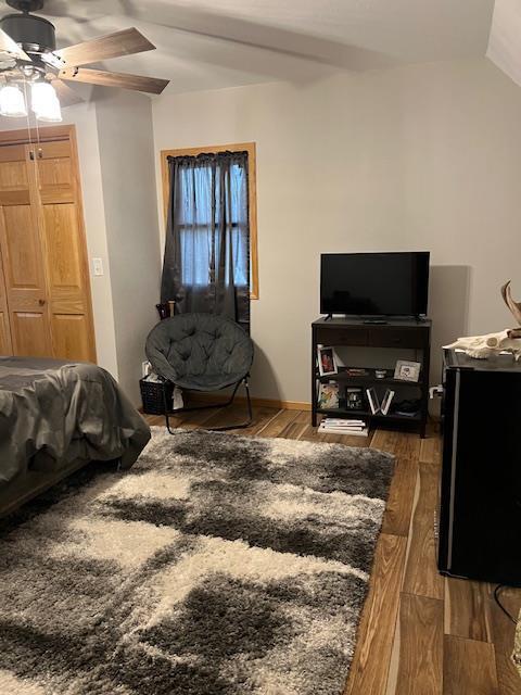 1075 Grant St, Fennimore, WI 53809 - bedroom with wood finished floors and a ceiling fan