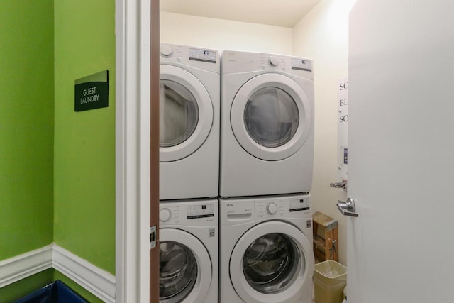 123 Center St Unit 301, Lake Geneva, WI 53147 - laundry area featuring laundry area and stacked washer and clothes dryer