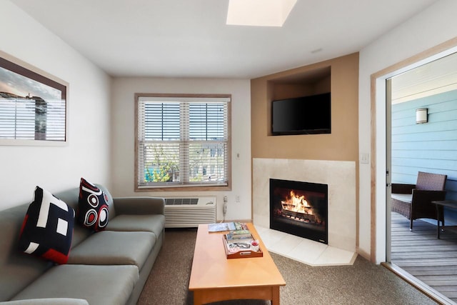 123 Center St Unit 301, Lake Geneva, WI 53147 - carpeted living room with a fireplace and a wall mounted air conditioner