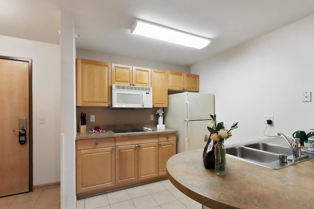 123 Center St Unit 301, Lake Geneva, WI 53147 - kitchen featuring a sink, white appliances, light tile patterned floors, and light brown cabinets